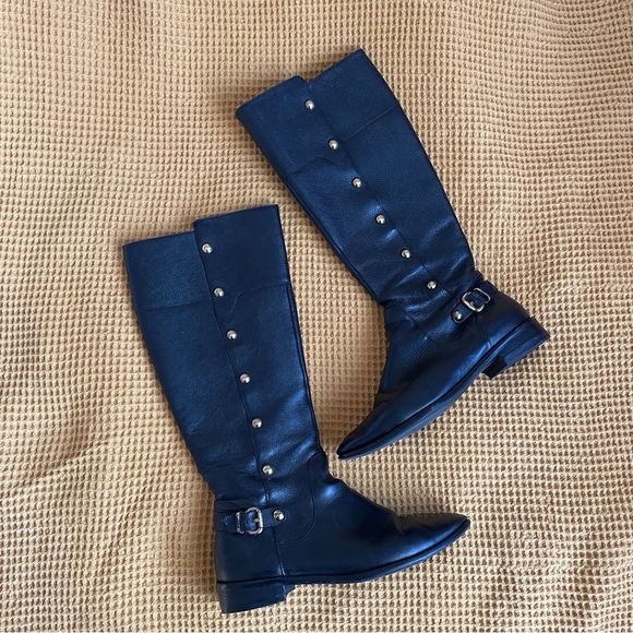 Michael Kors Shoes - Kors by Michael Kors black gold studded knee high leather riding boots 7.5